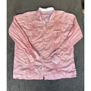 Mojito Collection‎ Mens 3X Coral Stripe Linen Blend Button Up Casual Shirt